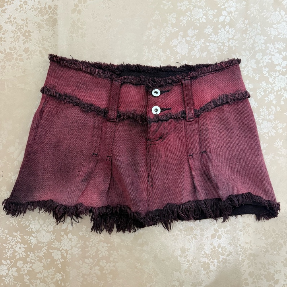 I.AM.GIA Skylar Burgundy Micro Mini Skirt Raw Hem Low Rise XXS 100% Cotton - Picture 3 of 11